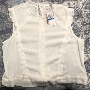 NWT selfie brand cream colored gauze top with lace trim, ties in back Sz XL